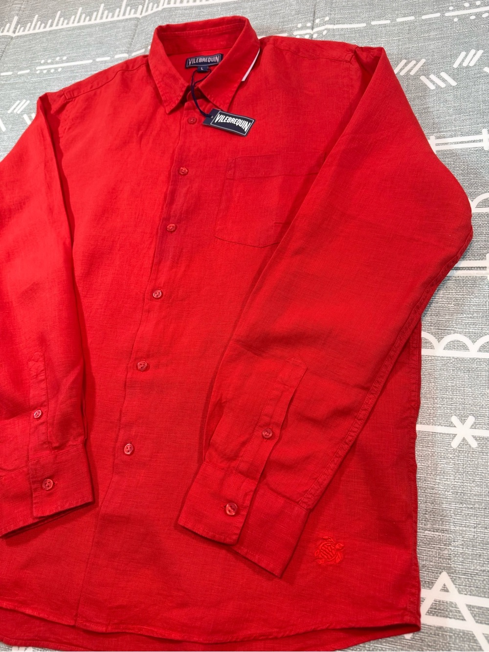 Vilebrequin Caroubis 100% Linen Long Sleeve Shirt L Coquelicot Poppy Red - Picture 4 of 12